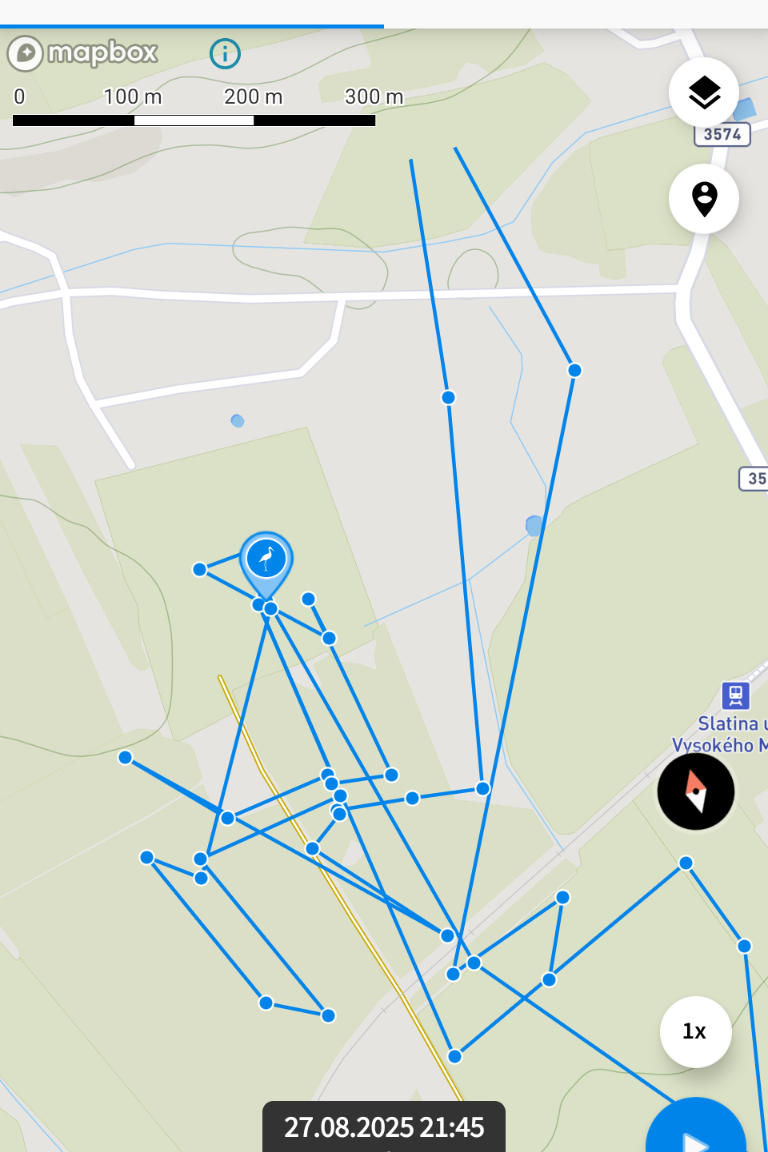 AnimalTracker, Screenshot  mit den (blauen) Linien/Wegen von  Chocolate