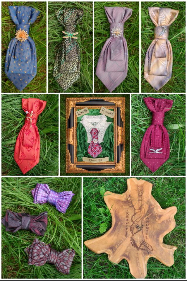 eine Collage von verschiedenen Krawetten (kurze Krawatte)