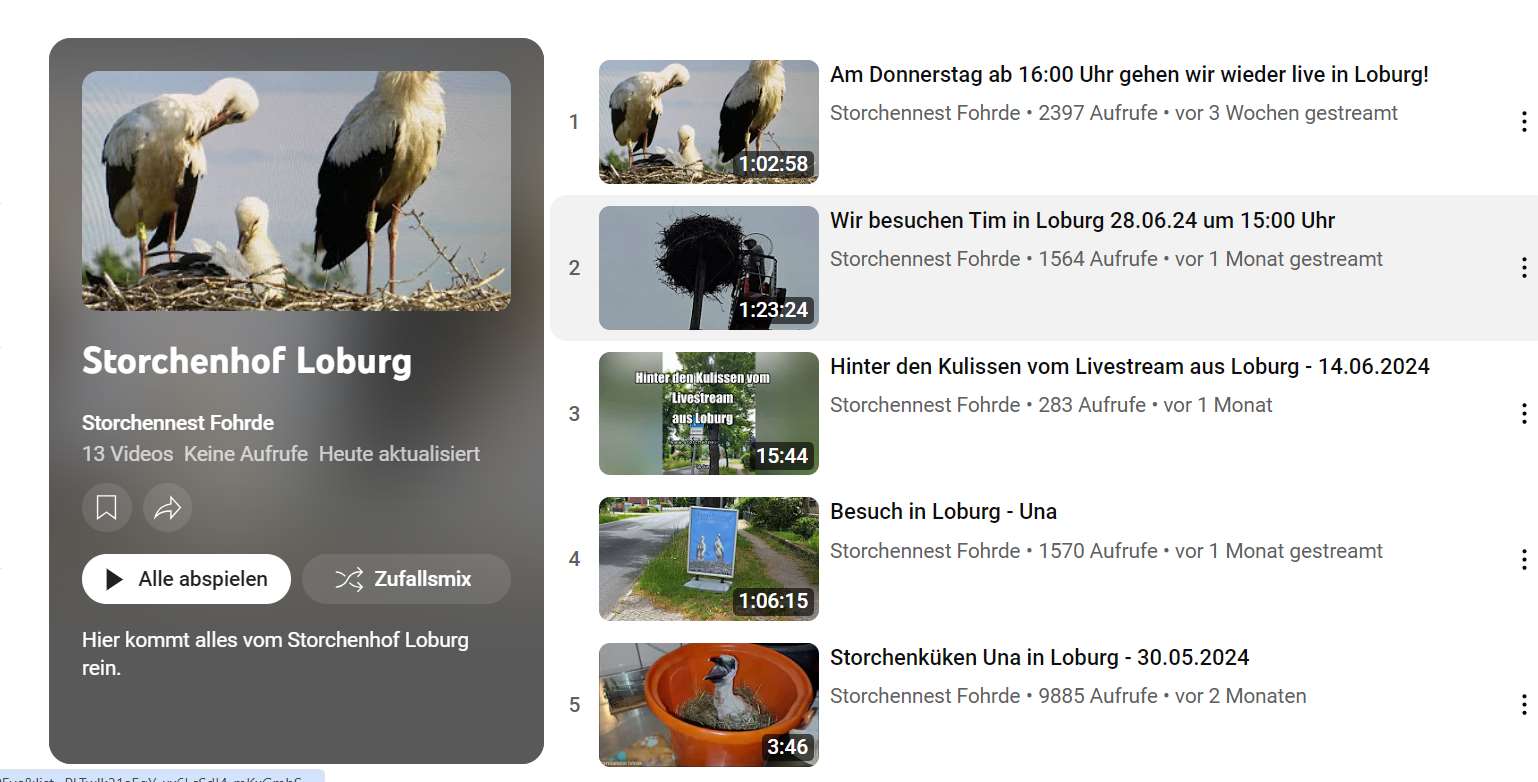 Playlist Youtube-Kanal Storchennest Fohrde