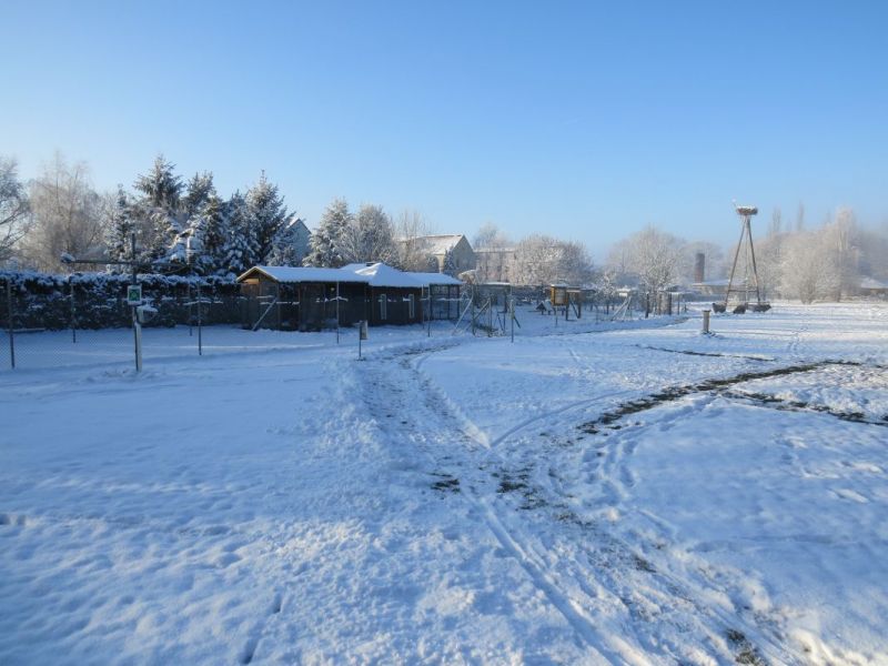 Das Storchenhofgelände ist weithin mit Schnee bedeckt.  Foto: Evelyn Boht