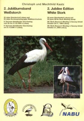 Hellgelbes Buchcover mit Fotos von Störchen und Titel 2. Jubiläumsband Weißstorch