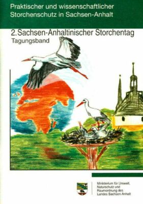 Buchcover mit Illustration eines Storchennestes mit Störchen und Titel Praktischer und wissenschaftlicher Storchenschutz in Sachsen-Anhalt